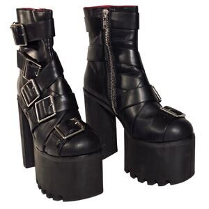 Charla Tedrick Gibson Black Platform Ankle Boots Buckle Strap Size 10